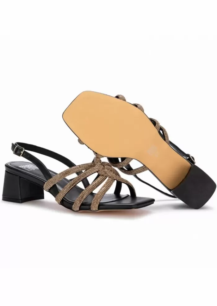 Outlet | Sandali Con Tacco Callie Strass Oro Nero Sandali