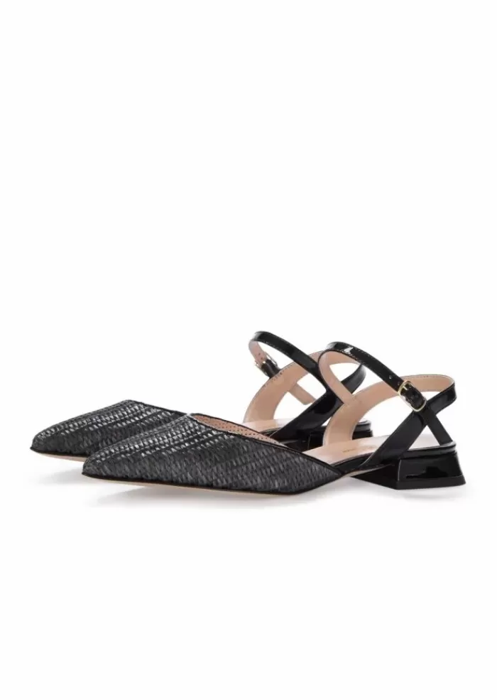 Shop | Slingback Rafia Vernicie Nero Sandali