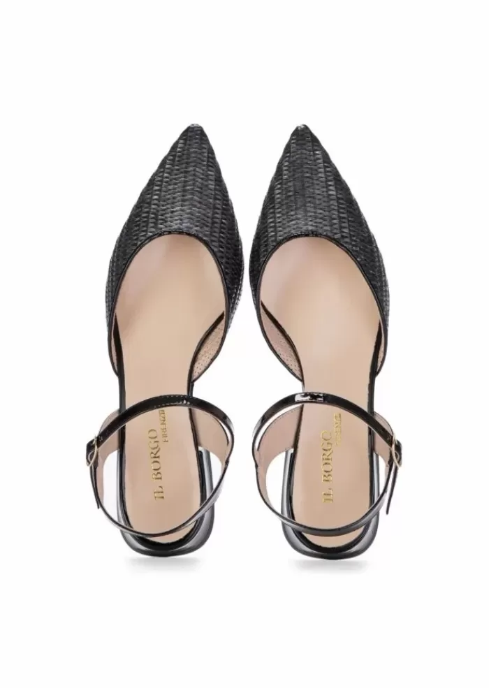 Shop | Slingback Rafia Vernicie Nero Sandali