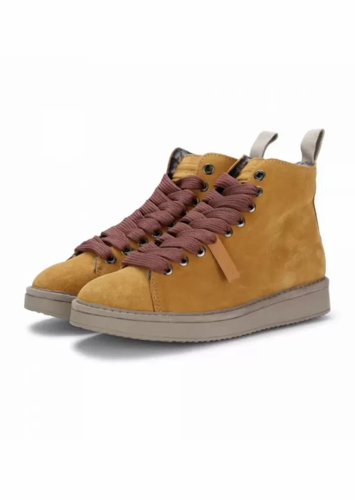 New | Sneakers Alte Scamosciate Con Lacci A Trama Larga Marroni Giallo Stivali