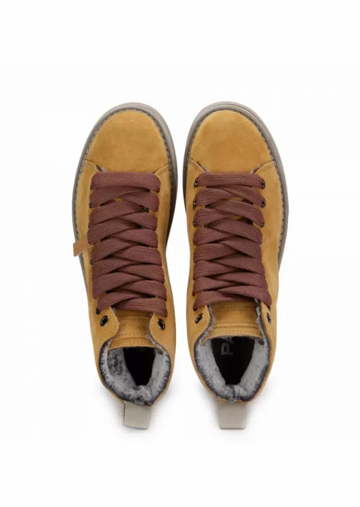 New | Sneakers Alte Scamosciate Con Lacci A Trama Larga Marroni Giallo Stivali